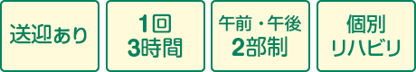 送迎あり・少人数性・1回3時間・午前午後2部制
